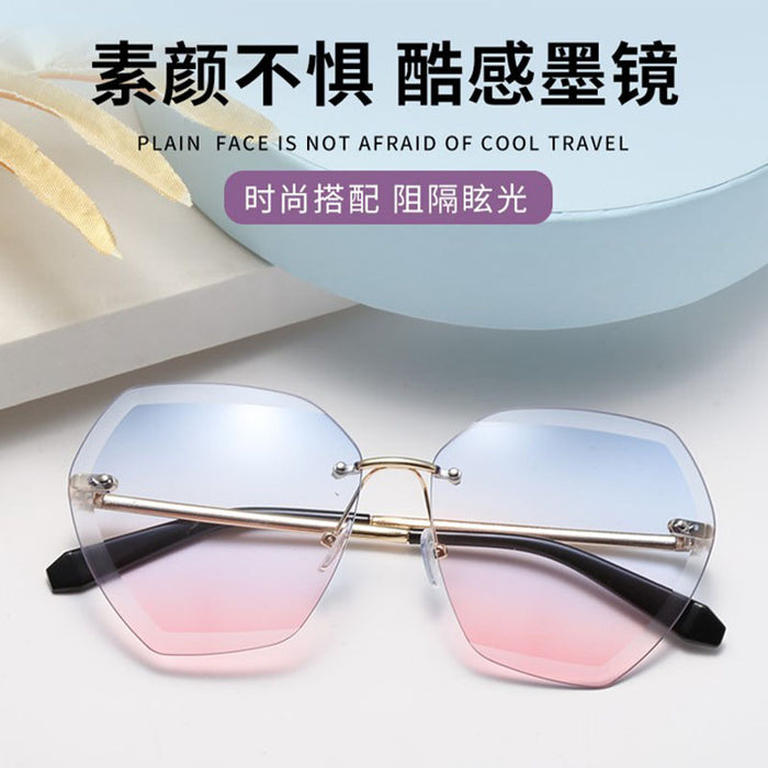 Wholesale Polygon Ocean Lenses Rimless Cut Edge Sunglasses MOQ≥2 JDC-SG-BoL004