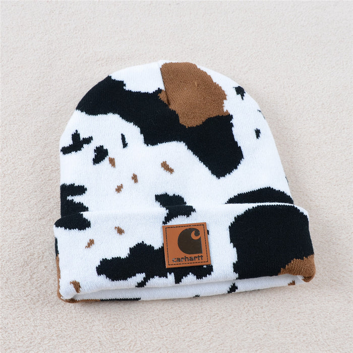 Wholesale Hat Cotton Cow Pattern Knit Hat Double Layer MOQ≥2 (F) JDC-FH-KuT003