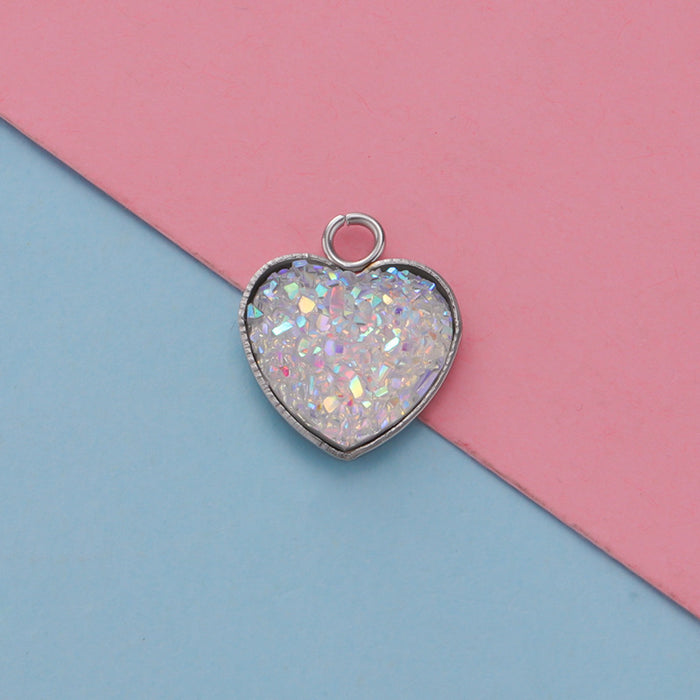 Wholesale Heart Shape Stainless Steel Resin Gypsophila Pendant 20pcs JDC-PT-MinP005