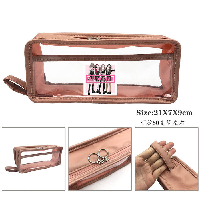 Wholesale BlackPink Transparent Washed Leather Pencil Bags JDC-PB-Mandi001