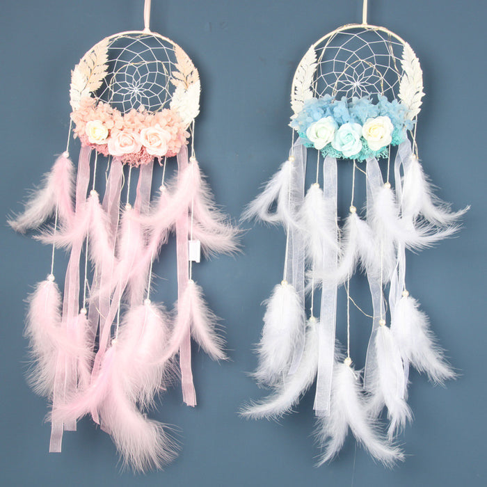 Wholesale Girl Preserved Flower Feather Ornament Dreamcatcher MOQ≥2 JDC-DC-FengH006