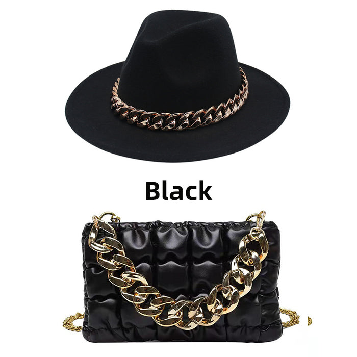 Jewelry WholesaleWholesale Cashmere Acrylic Chain Jazz Cap Leather Bag Set JDC-FH-HanDi001 Fashionhat 汉迪 %variant_option1% %variant_option2% %variant_option3%  Factory Price JoyasDeChina Joyas De China