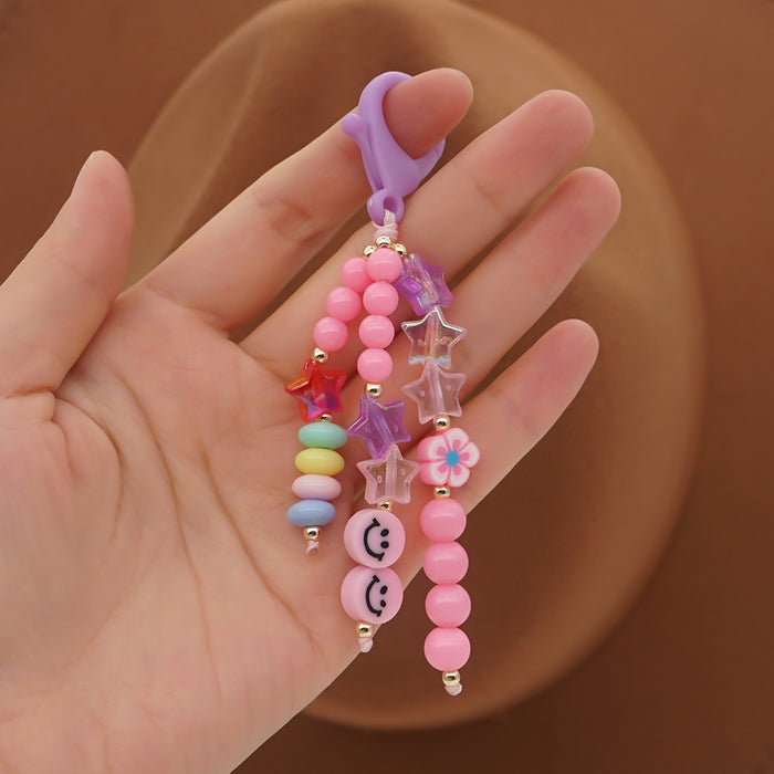 Jewelry WholesaleWholesale Boho Resin Acrylic Imitation Pearl Beaded Rainbow Smiley Keychain JDC-KC-Yuxz004 Keychains 煜星珠 %variant_option1% %variant_option2% %variant_option3%  Factory Price JoyasDeChina Joyas De China