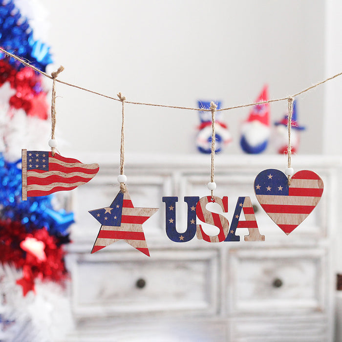 Wholesale 4th of July Independence Day Decorations Made of Old Painted Wood Pendants  MOQ≥2 JDC-OS-SY008