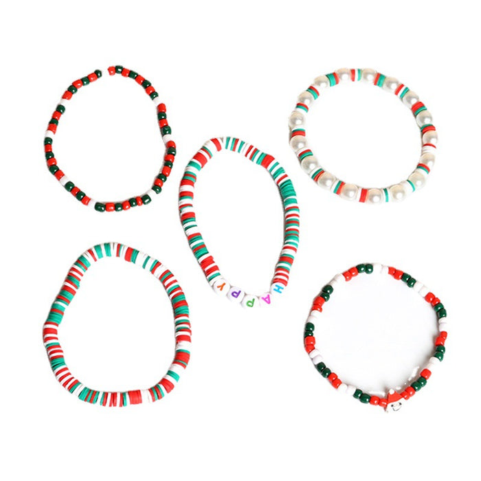 Wholesale Red and Green Soft Pottery Bracelet 5 Piece Decorations JDC-BT-JingD013