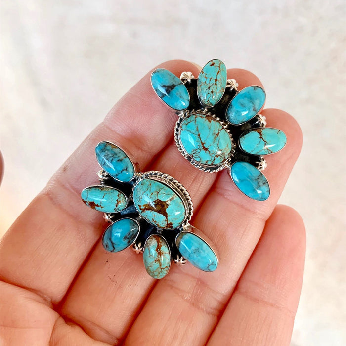 Wholesale Boho Ethnic Floral Geometric Turquoise Earrings MOQ≥2 JDC-ES-Chenyou006