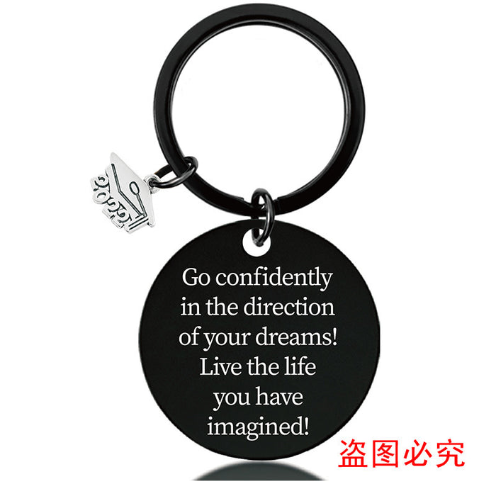 Jewelry WholesaleWholesale Graduation Season Gift Stainless Steel Round Metal Keychain JDC-KC-GangGu017 Keychains 钢古 %variant_option1% %variant_option2% %variant_option3%  Factory Price JoyasDeChina Joyas De China