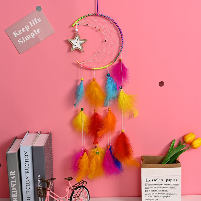 Jewelry WholesaleWholesale Colorful Moon Star Iron Circle Wooden Bead Feather Dreamcatcher JDC-DC-JunX005 Dreamcatcher 俊贤 %variant_option1% %variant_option2% %variant_option3%  Factory Price JoyasDeChina Joyas De China