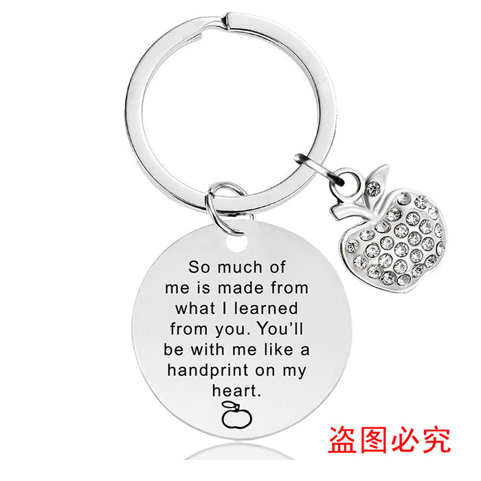 Jewelry WholesaleWholesale Teacher's Day Gift With Diamond Stainless Steel Round Brand Keychain JDC-KC-GangGu038 Keychains 钢古 %variant_option1% %variant_option2% %variant_option3%  Factory Price JoyasDeChina Joyas De China