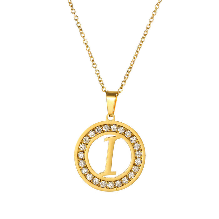 Wholesale Stainless Steel Round Diamond 26 Letter Necklace Pendant JDC-NE-ZhuJ008