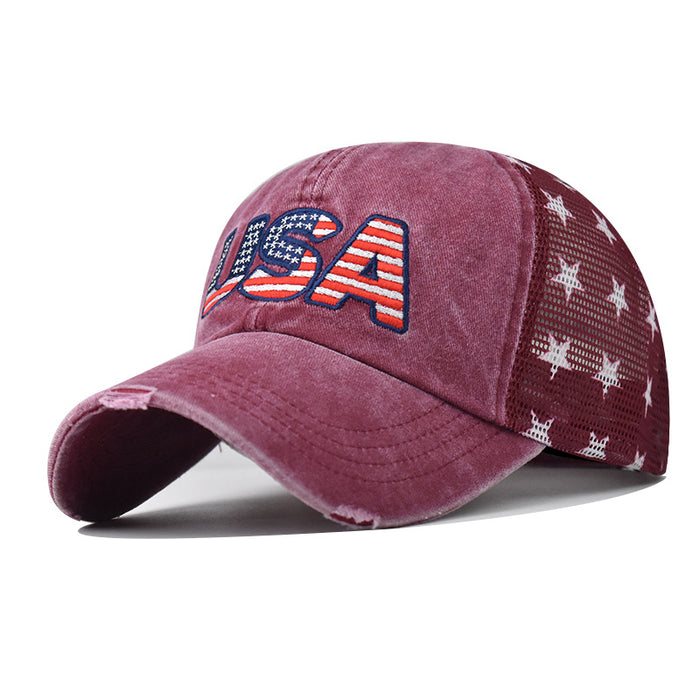 Wholesale 4th of July Washed Hole Flag Baseball Cap Independence Day MOQ≥2 JDC-FH-EXu002