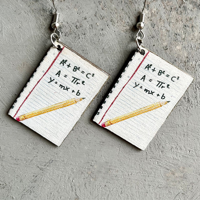 Wholesale Earrings Wooden Teacher's Day Gift Book Brush Printing 3pcs JDC-ES-Heyi031