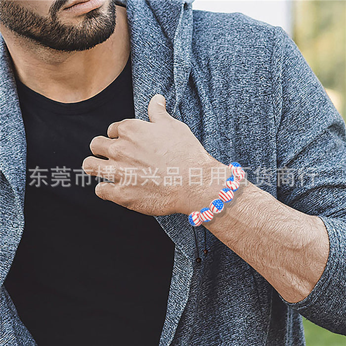 Wholesale 4th of July Independence Day Wood Beaded Bracelet MOQ≥2 JDC-BT-HengL001