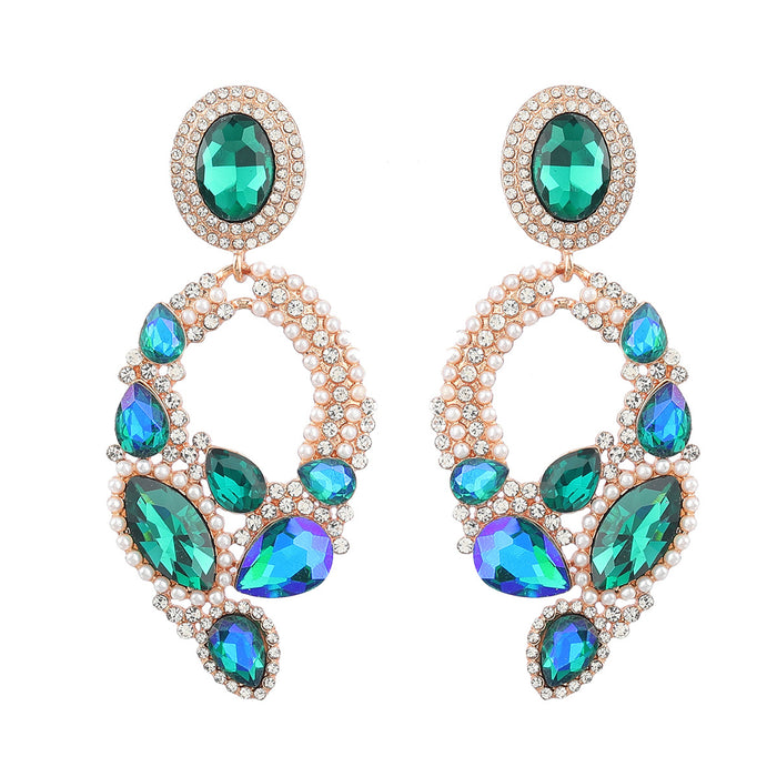 Wholesale Alloy Diamond Set Pearl Earrings Exaggerated Fancy Colored Diamonds JDC-ES-JL993