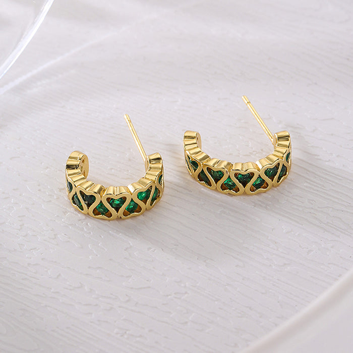 Wholesale Earrings Copper Gold Plated Micro Set Zircon C Shape JDC-ES-PREMAG003