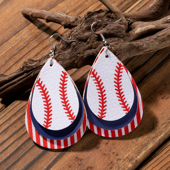 Wholesale 4th of July Independence Day Baseball PU Leather Earrings JDC-ES-Saip050