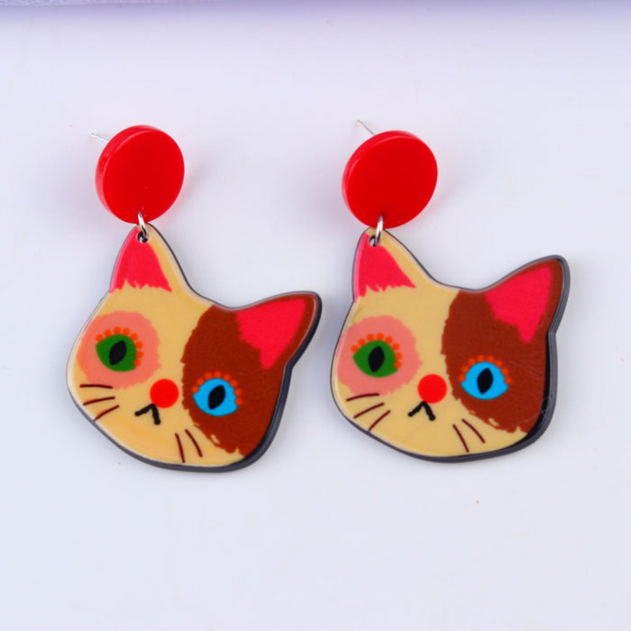 Wholesale Cartoon Cat Series Acrylic Personality Print Earrings MOQ≥2 JDC-ES-DUAI016