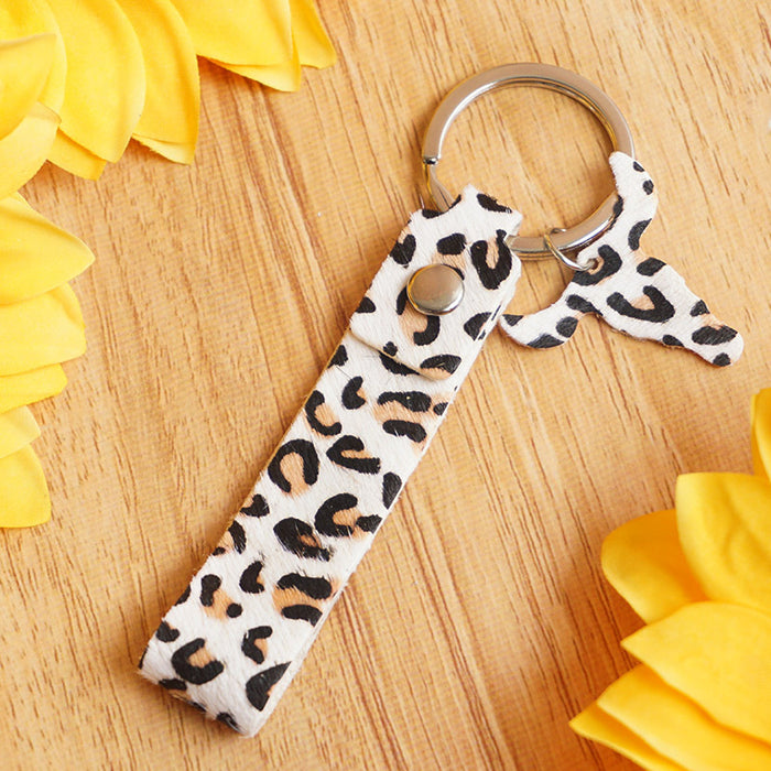 Wholesale Keychains Alloy Genuine Leather Leopard Print Handmade 3pcs JDC-KC-HeYi015