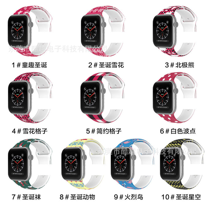 Wholesale Strap Silicone AppleWatch Christmas Color Printed Strap MOQ≥2 JDC-WD-KuYue006