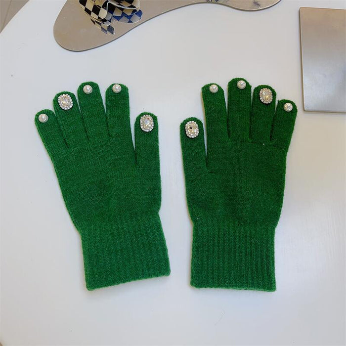 Wholesale Gloves Acrylic Rhinestone Split Finger Cute Knitted Warm JDC-GS-HuiT005