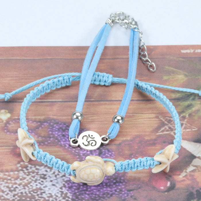 Jewelry WholesaleWholesale wax thread woven turtle starfish multi-layered anklet JDC-AS-Yiye006 Anklets 益烨 %variant_option1% %variant_option2% %variant_option3%  Factory Price JoyasDeChina Joyas De China