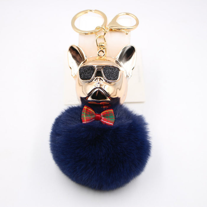 Jewelry WholesaleWholesale French Bulldog Alloy Faux Hair PVC Hairball Pom Pom  Keychain JDC-KC-Zuge017 Keychains 祖格 %variant_option1% %variant_option2% %variant_option3%  Factory Price JoyasDeChina Joyas De China