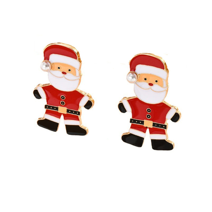 Wholesale Earrings Alloy Enamel Christmas Santa Claus Pearls JDC-ES-ABL005