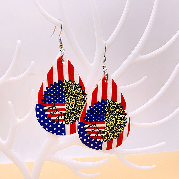 Wholesale 4th of July Independence Day Leather Earrings Flag Pattern Double Sided Print JDC-ES-Chengy023