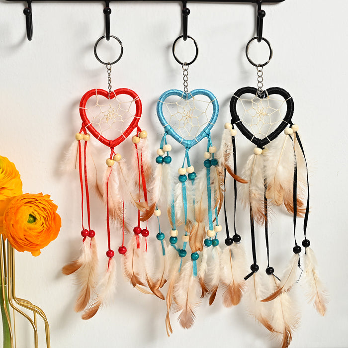 Wholesale Love Iron Ring Feather Beads Silk Thread Dreamcatcher Keychain MOQ≥2 JDC-KC-JunX001