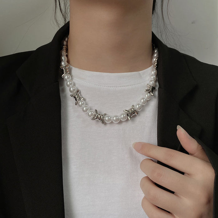 Wholesale Imitation Pearl Thorns Stitching Necklace Thick Necklace JDC-NE-wusu006