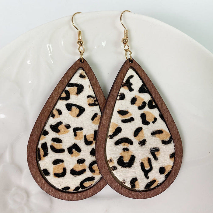 Wholesale Leopard Print Horsehair Leather Earrings Bohemian Cow Print 2pcs JDC-ES-heyi007