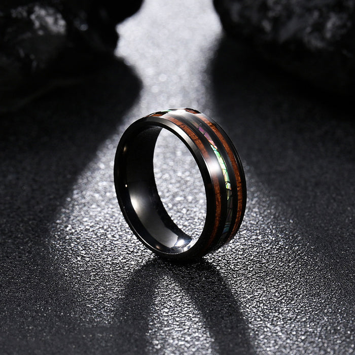 Wholesale Rings Titanium Steel Men Shell Wood MOQ≥2 JDC-RS-ShouM016