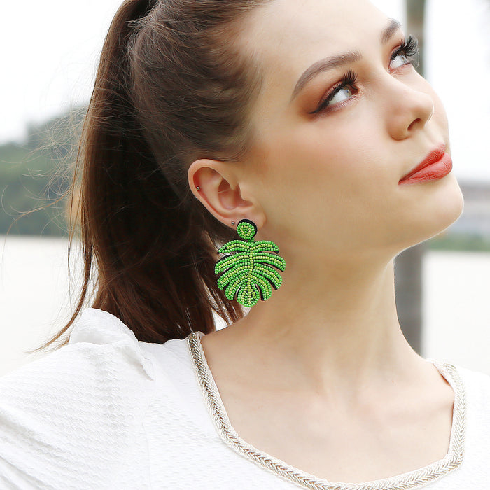 Wholesale Earrings Rice Bead Leaves MOQ≥2 JDC-ES-PREMJM005