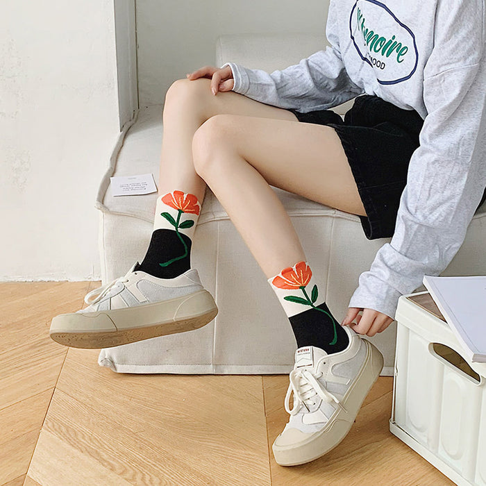 Wholesale summer three-dimensional flower mid-tube socks JDC-SK-XiuJi002