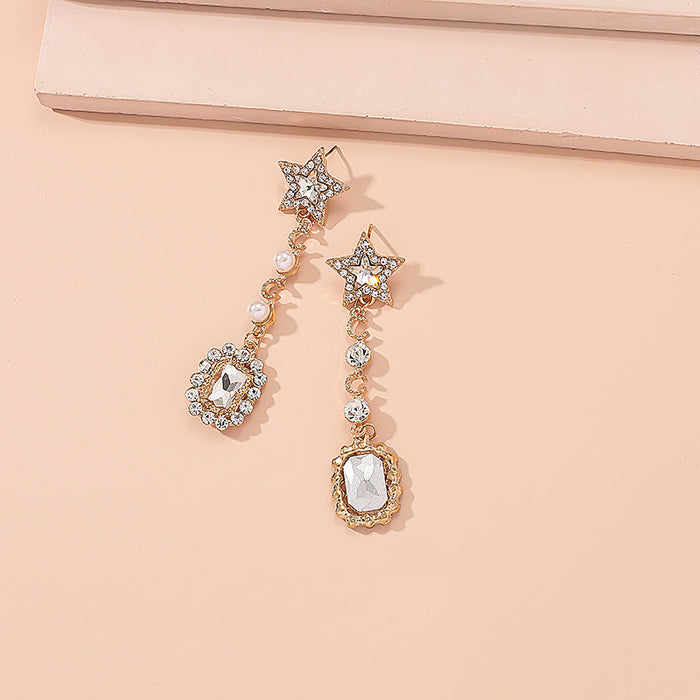 Wholesale earrings alloy star moon long pearl crystal MOQ≥2 JDC-ES-KaiQ052