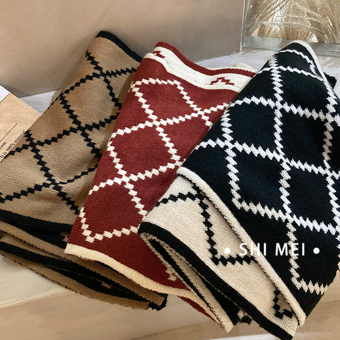 Wholesale Scarf Acrylic Cotton Winter Thickening Warm Knit Plaid JDC-SF-hengc009