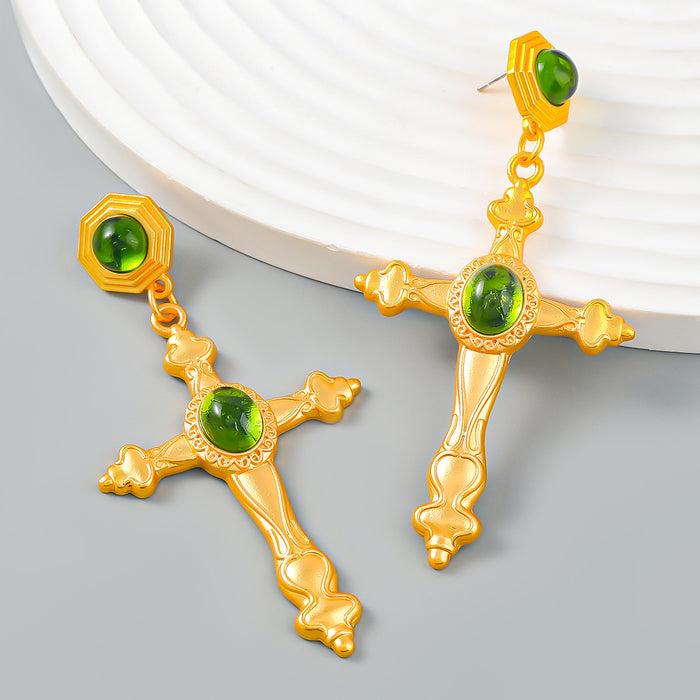 Wholesale Earrings Alloy Vintage Inlaid Resin Cross JDC-ES-JL1064