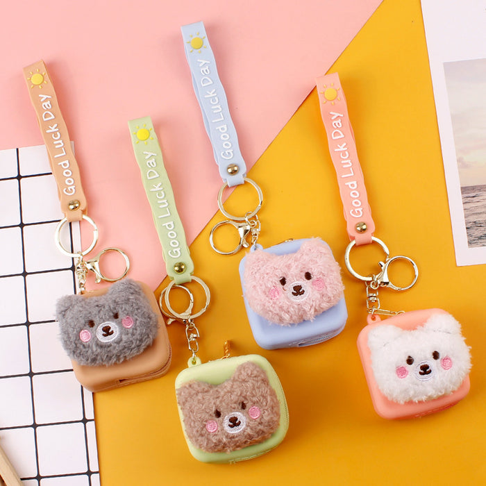 Wholesale Cartoon Bear Plush Bluetooth Headphone Bag Mini Silicone Coin Purse Keychain JDC-KC-LEn002