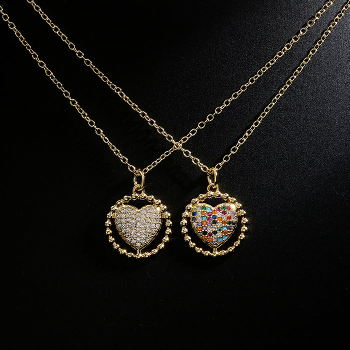 Wholesale Copper 18K Gold Clavicle Chain Micro Inlaid Zircon Love Pendant Necklace JDC-NE-AG154