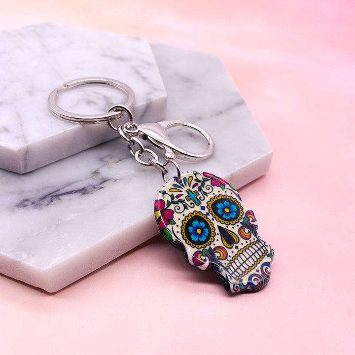 Wholesale Acrylic Flower Skull Plastic Keychain JDC-KC-LYan002