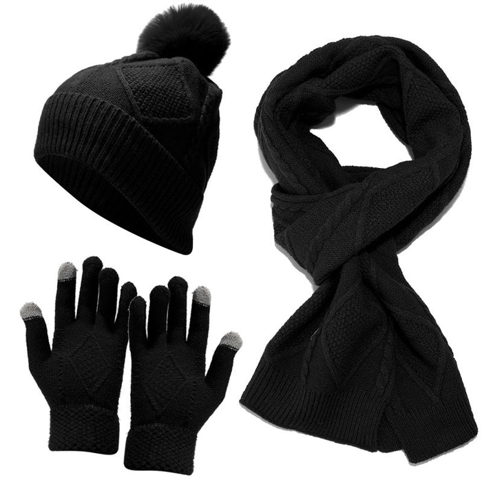 Wholesale Hat Acrylic Warm Outdoor Scarf Gloves 3 Piece Set JDC-FH-LvYi046