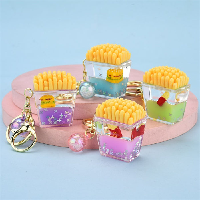 Wholesale Keychains For Backpacks Acrylic French Fries Burger Into Oil Key Chain JDC-KC-YPin018