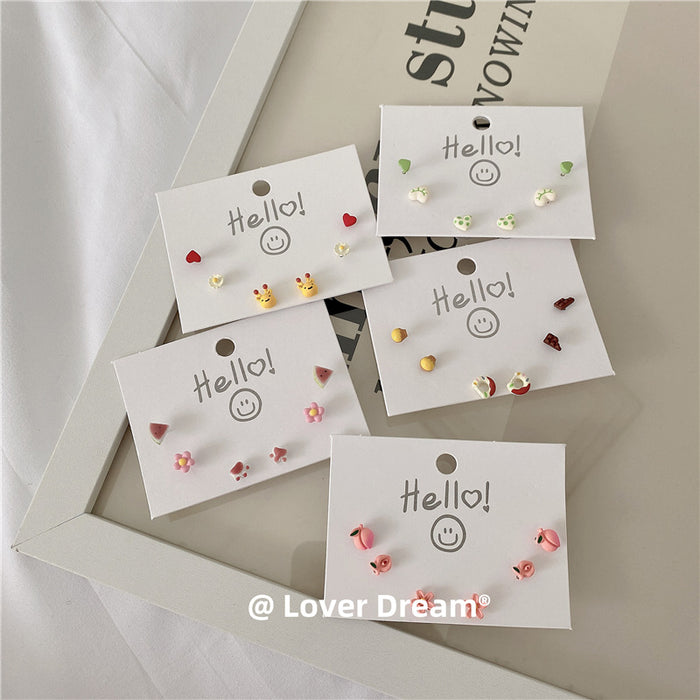 Wholesale Retro Color Cartoon Stud Earrings Set of 6 Pieces MOQ≥2 JDC-ES-Lfm005