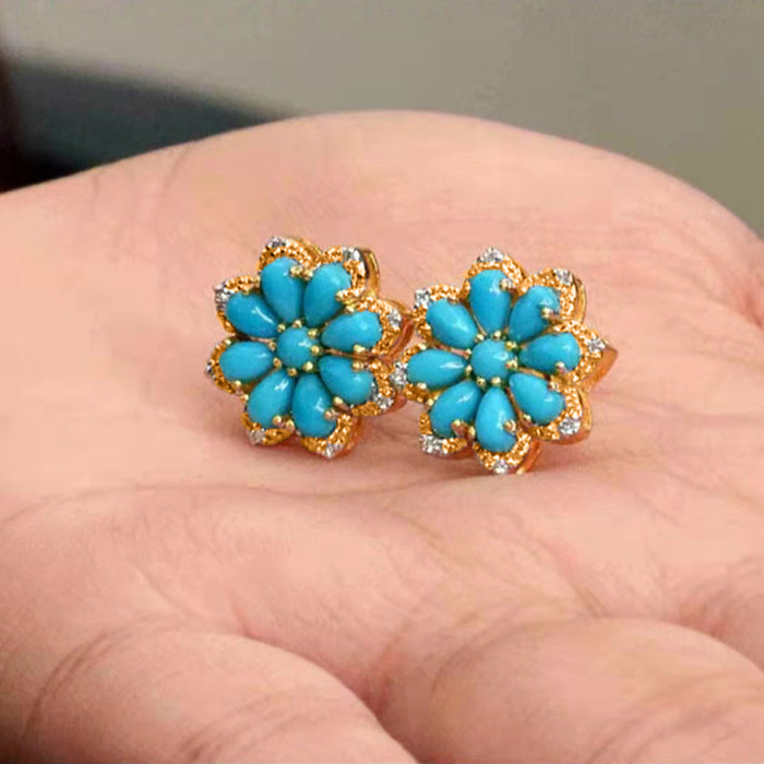 Wholesale Alloy Turquoise Earrings Flowers Diamonds MOQ≥2 JDC-ES-JYS020