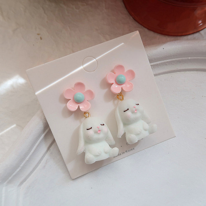 Wholesale 925 Silver Needle Cute Eating Radish Rabbit Resin Earrings JDC-ES-XNWE007