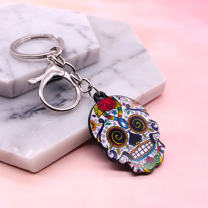 Wholesale Acrylic Flower Skull Plastic Keychain JDC-KC-LYan002