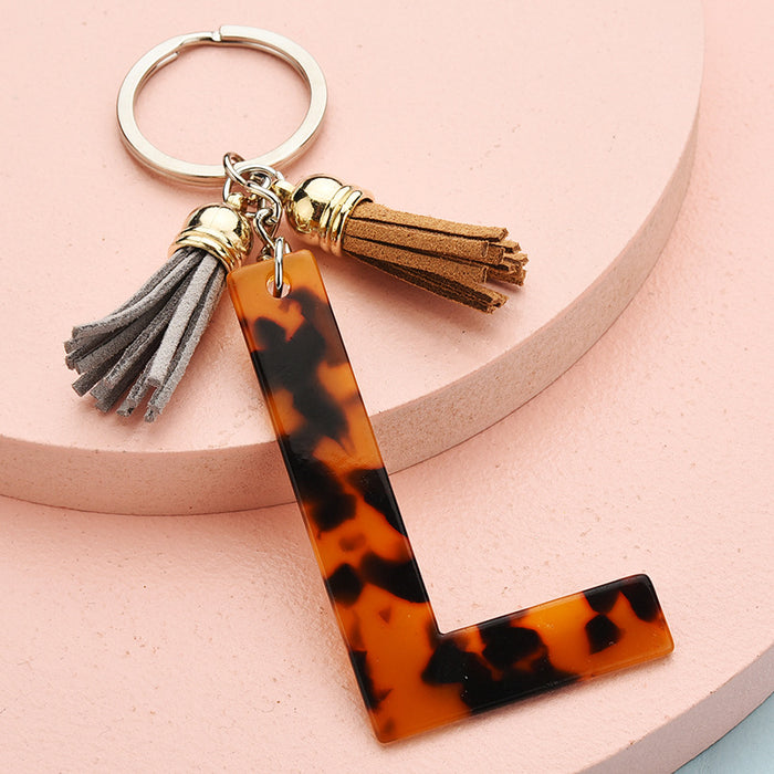 Wholesale 26 English alphabet keychain leopard pattern JDC-KC-YPin006