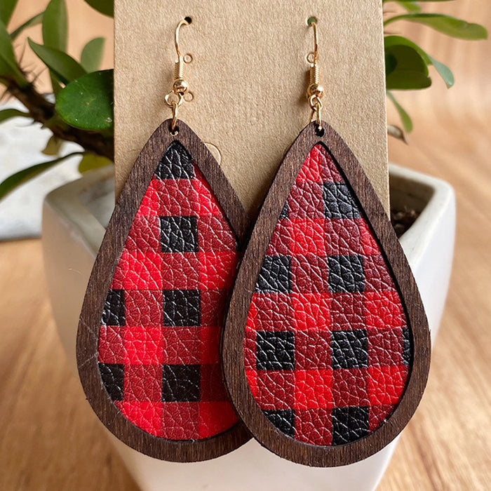 Wholesale Earrings Wooden Lychee Pattern Retro Plaid Snowflakes 2 Pairs JDC-ES-HeYi071