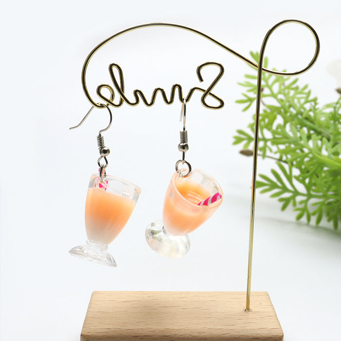 Wholesale simulation food toy milk tea cup plastic cup earrings  JDC-ES-Songx025