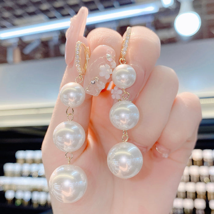 Jewelry WholesaleWholesale exaggerated pearl tassel ear buckle women JDC-ES-kait004 Earrings 开康 %variant_option1% %variant_option2% %variant_option3%  Factory Price JoyasDeChina Joyas De China